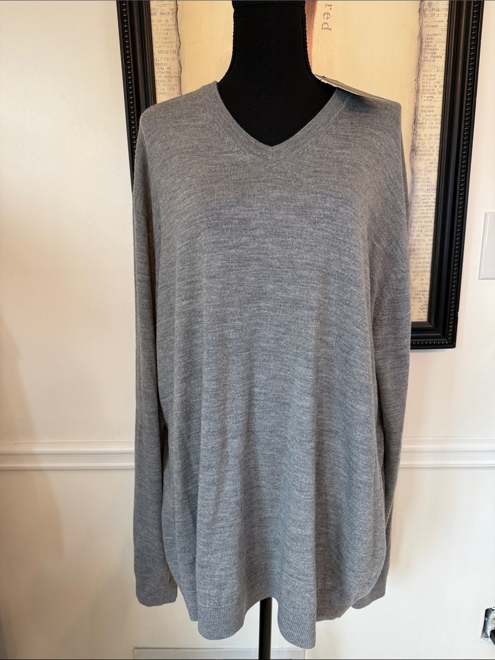 NWT Hart Schaffner Marx Gray 100% Merino Wool V-Neck Sweater 2XL Tall
